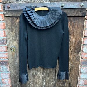 Saks Fifth Avenue Black Pleated Collar Top